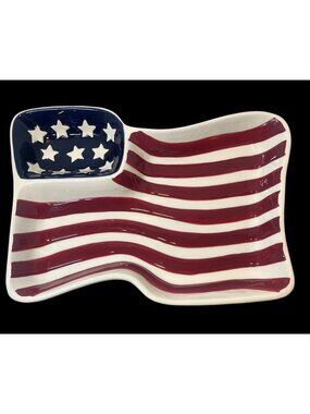 American Flag Ceramic Serving Platter With Stars & Stripes Design 13.5"x10.5" De